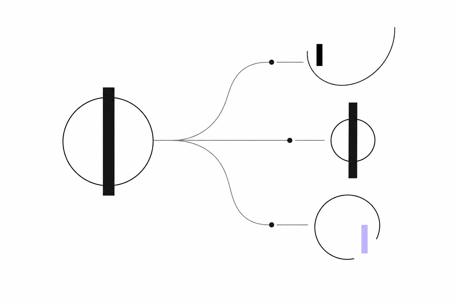 One shared visual motif branches into three distinct interpretations.